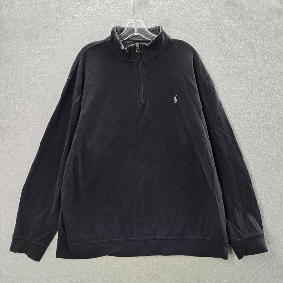 Polo Ralph Lauren Men Sweatshirt 2XL Black 1/4 Zip Logo Mock Neck Long Sleeve - Picture 1 of 9